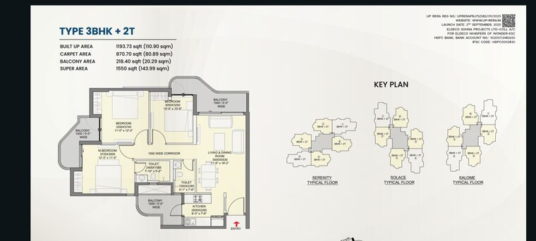 Floor Plan, eldeco-echoes-of-eden 3 Bedroom 1550 Sq.Ft. Apartment In Sector 22d Yamuna Expressway Greater Noida 10438571