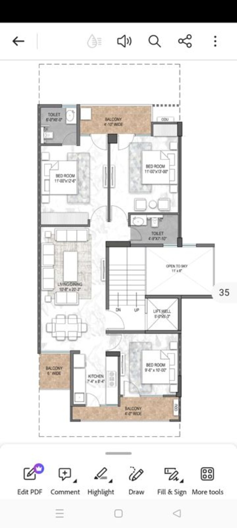 Floor Plan, landmark-avana 3 Bedroom 1300 Sq.Ft. Builder Floor In Sector 95 Gurgaon 10438565