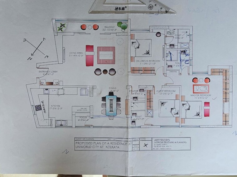 Floor Plan, unitech-uniworld-downtown 3 Bedroom 2200 Sq.Ft. Apartment In Rajarhat Kolkata 10438671