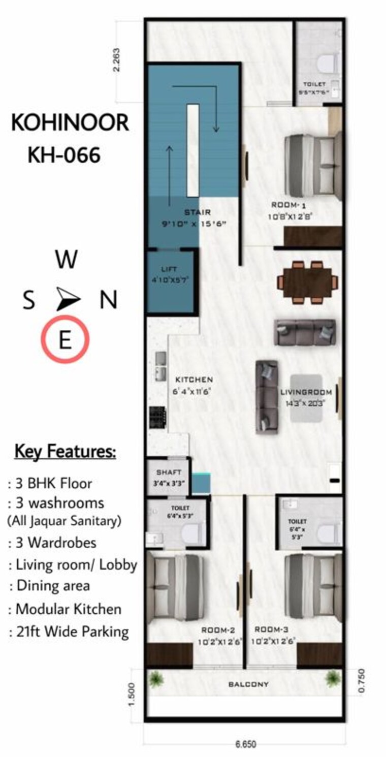 Floor Plan, puri-kohinoor 3 Bedroom 160 Sq.Yd. Builder Floor In Sector 89 Faridabad 10441657