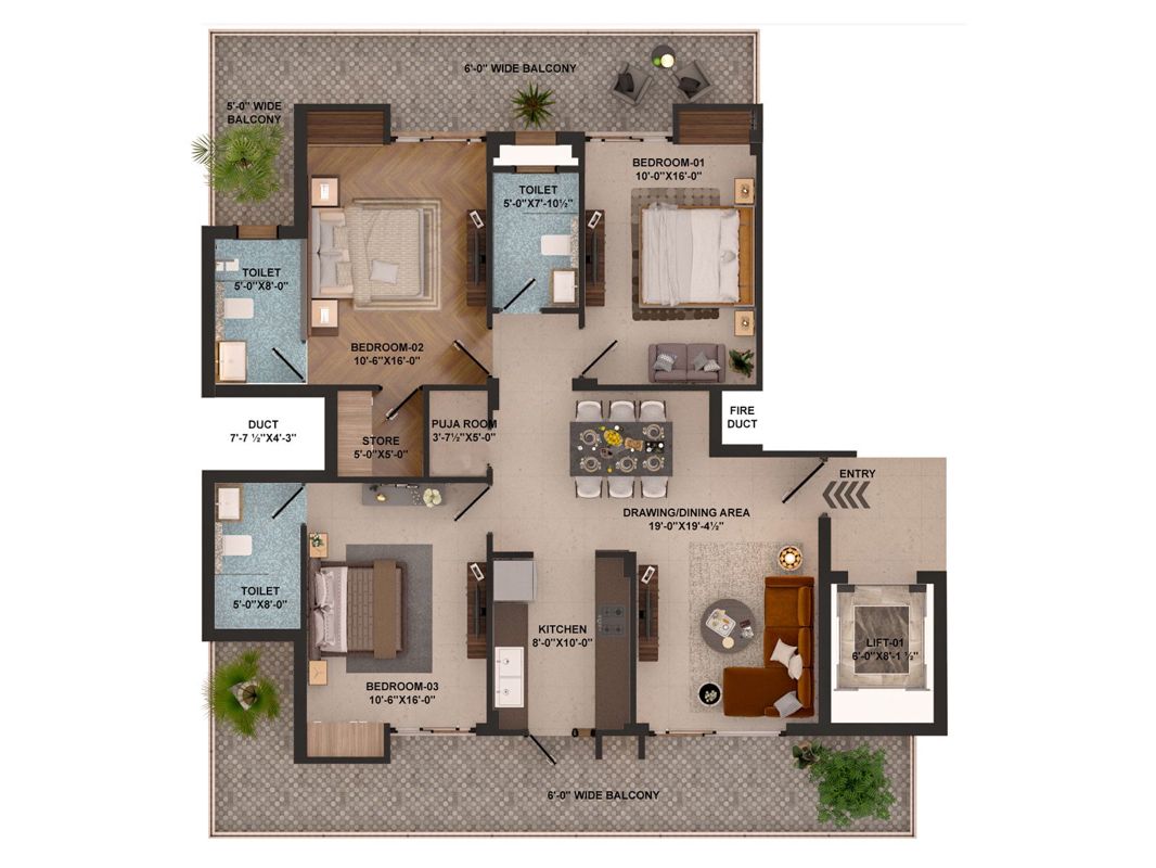 3 BHK + Pooja Room,Store Room 1915 Sq.Ft. Apartment in Stellar Heights