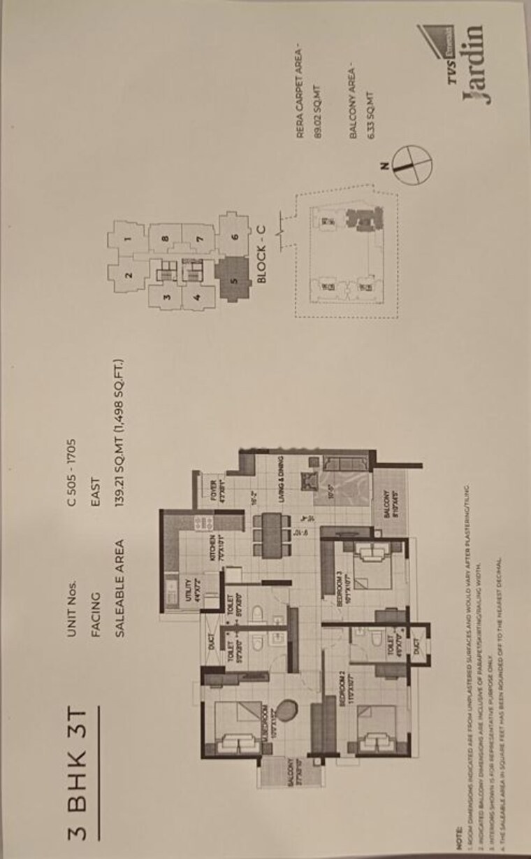 Floor Plan, tvs-emerald-jardin 3 Bedroom 1500 Sq.Ft. Apartment In Singasandra Bangalore 10442718