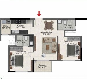 Floor Plan in 2 BHK Apartment at Prestige Glenbrook, Whitefield – for Sale