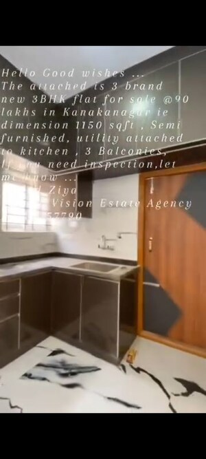 Kitchen in 3 BHK Apartment at Rt Nagar – for Sale