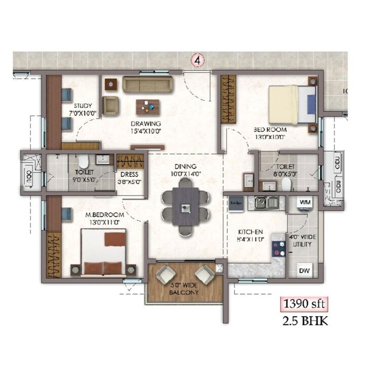Floor Plan, vision-arsha 2.5 Bedroom 1390 Sq.Ft. Apartment In Tellapur Hyderabad 10434963