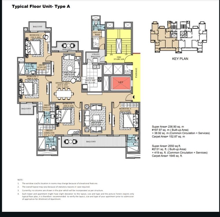 Floor Plan, ats-destinaire 4 Bedroom 2550 Sq.Ft. Apartment In Sector 1 Greater Noida Greater Noida 10447710