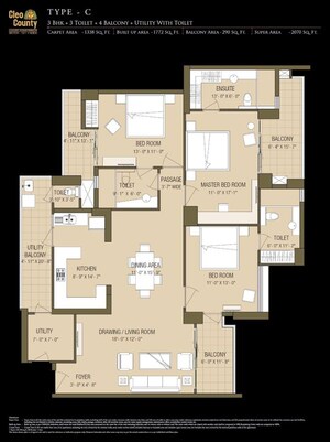 Floor Plan in 3.5 BHK Apartment at ABA Cleo County, Sector 121 – for Sale
