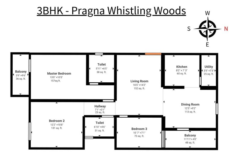 Floor Plan, pragna-whistling-woods 3 Bedroom 1219 Sq.Ft. Apartment In Yelahanka New Town Bangalore 10448957