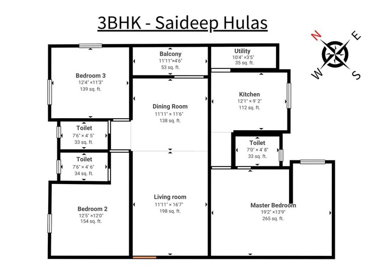 Floor Plan, high grounds 3 Bedroom 1705 Sq.Ft. Apartment In High Grounds Bangalore 10449025