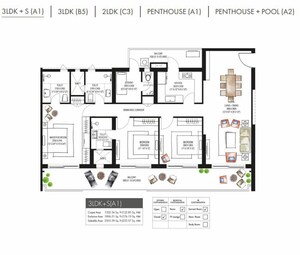 Floor Plan in 3.5 BHK Apartment at Krisumi Waterfall Residences, Sector 36a – for Rent