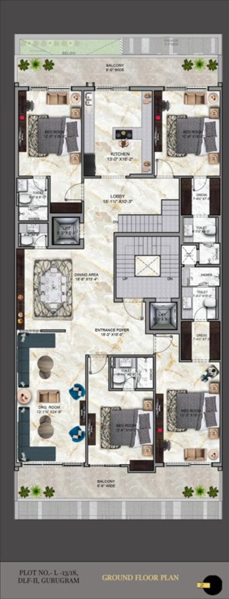 Floor Plan, dlf phase ii 4 Bedroom 400 Sq.Yd. Builder Floor In Dlf Phase ii Gurgaon 10451683