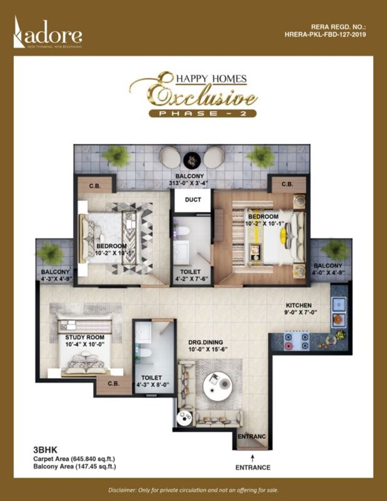 Floor Plan, adore-happy-homes-exclusive-phase-2 3 Bedroom 645 Sq.Ft. Apartment In Sector 86 Faridabad 10452608