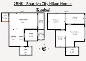 Floor Plan in 2 BHK Apartment at Bhartiya City, Thanisandra Main Road – for Sale