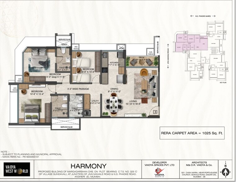 Floor Plan, vaidya-west-world 3 Bedroom 1025 Sq.Ft. Apartment In Andheri East Mumbai 10454001