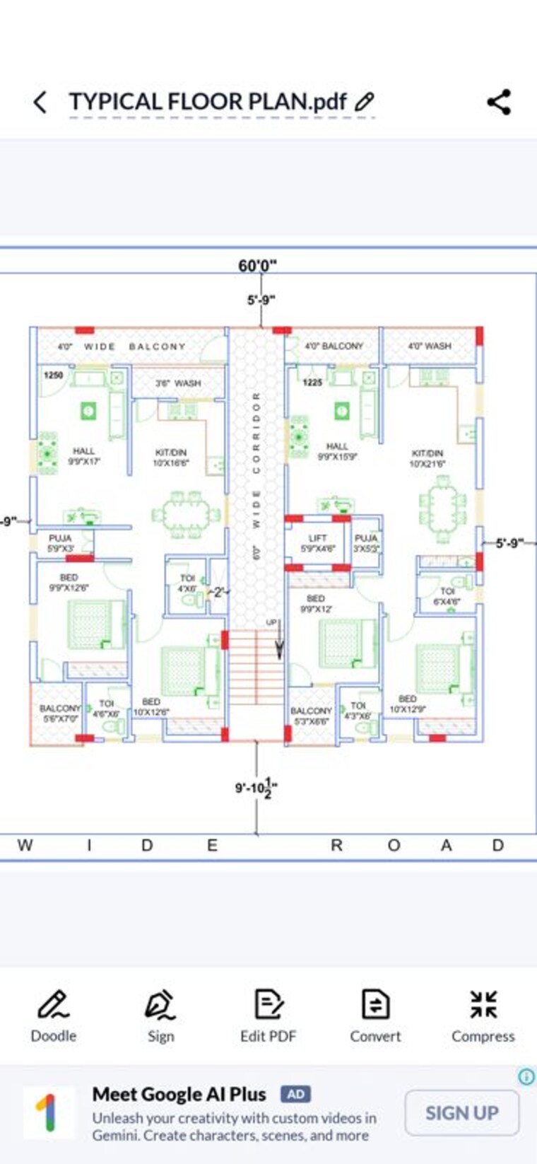 Floor Plan, pragathi nagar 2 Bedroom 1250 Sq.Ft. Builder Floor In Pragathi Nagar Hyderabad 10461769