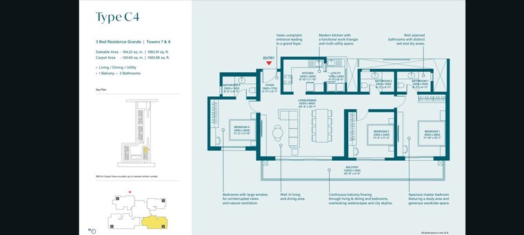 Floor Plan, sobha-rivana 3 Bedroom 1982 Sq.Ft. Apartment In Sector 1 Greater Noida Greater Noida 10462092
