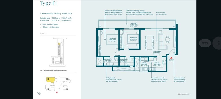 Floor Plan, sobha-rivana 3 Bedroom 1982 Sq.Ft. Apartment In Sector 1 Greater Noida Greater Noida 10462092