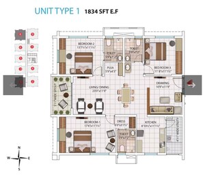 Floor Plan in 3 BHK Apartment at My Home Avatar, Gachibowli – for Rent