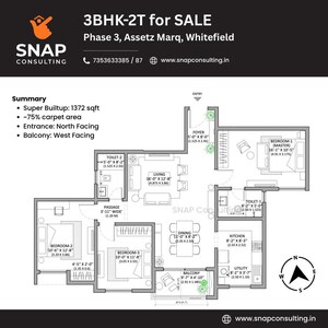 Floor Plan in 3 BHK Apartment at Assetz Marq Building 3 Tower 6, Whitefield – for Sale
