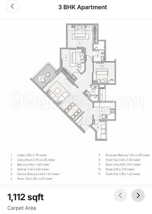 Floor Plan in 2.5 BHK Apartment at Kasturi Eon Homes, Hinjewadi – for Rent