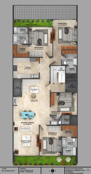 Floor Plan in 4 BHK Builder Floor at Sushant Lok I – for Sale