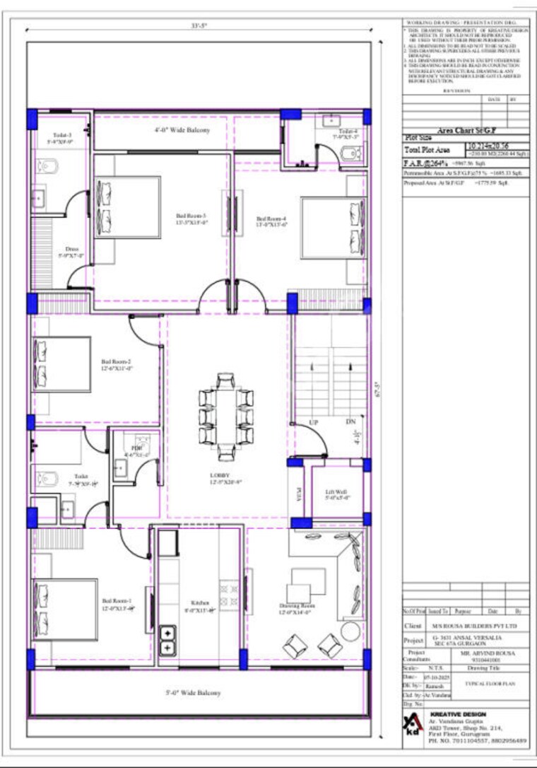 Floor Plan, ansal-api-esencia 4 Bedroom 251 Sq.Yd. Builder Floor In Sector 67 Gurgaon 10465927