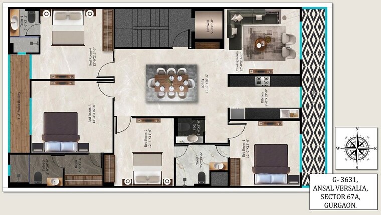 Floor Plan, ansal-api-esencia 4 Bedroom 251 Sq.Yd. Builder Floor In Sector 67 Gurgaon 10465927