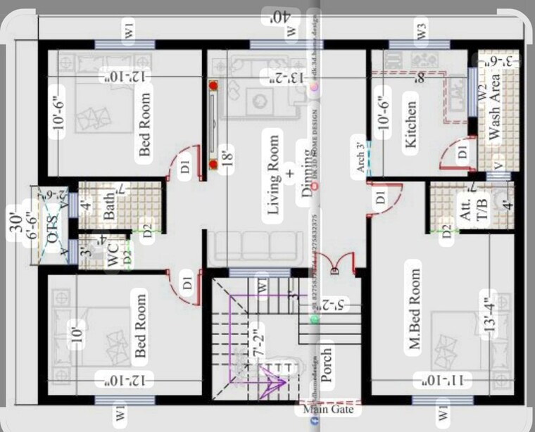 Floor Plan, kalighat 3 Bedroom 1200 Sq.Ft. Apartment In Kalighat Kolkata 10465686