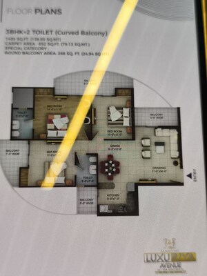 Floor Plan in 3 BHK Apartment at Sector 151 – for Sale