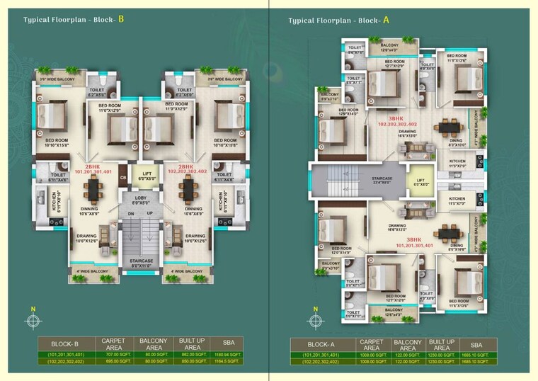 Floor Plan, uttara square 2 Bedroom 1184 Sq.Ft. Apartment In Uttara Square Bhubaneswar 10470370
