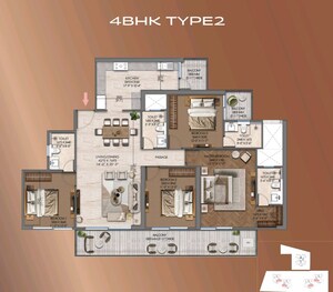 Floor Plan in 4 BHK Apartment at Signature Global Tonino Lamborghini Residences, Sector 71 – for Sale