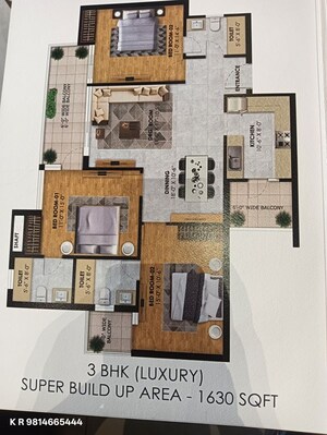 Floor Plan in 3 BHK Apartment at Dhakoli – for Sale