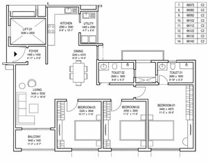Floor Plan in 3 BHK Apartment at Sobha Ayana, Panathur – for Sale