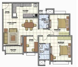 Floor Plan in 2.5 BHK Apartment at Prestige Birchwood, Electronic City Phase I – for Sale