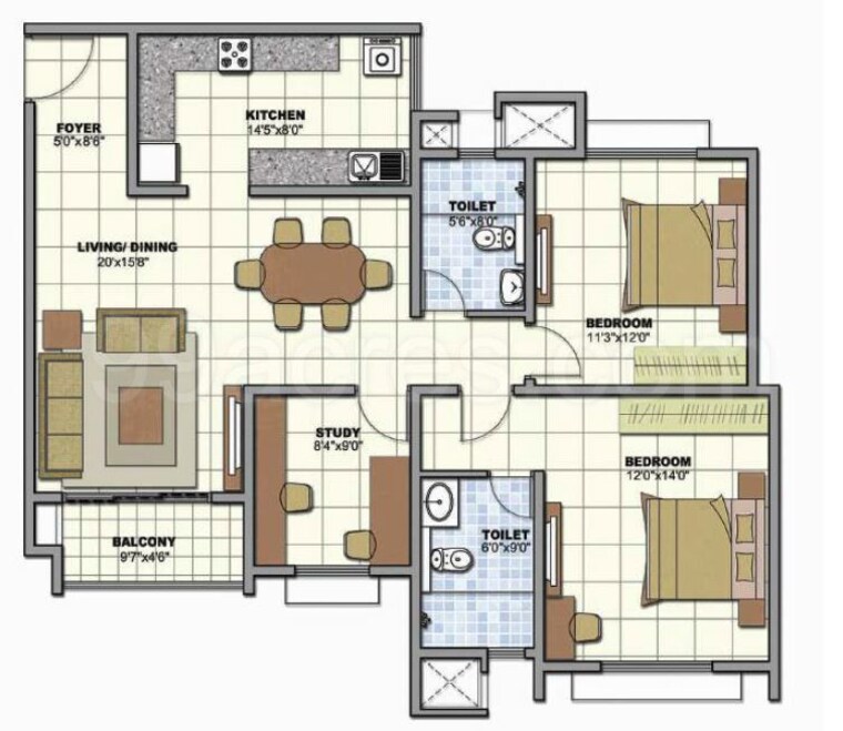 Floor Plan, prestige-birchwood 2.5 Bedroom 1110 Sq.Ft. Apartment In Electronic City Phase I Bangalore 10475801