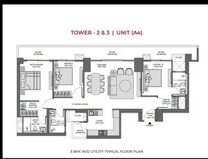 Floor Plan in 3 BHK Apartment at Experion Saatori, Sector 151 – for Sale