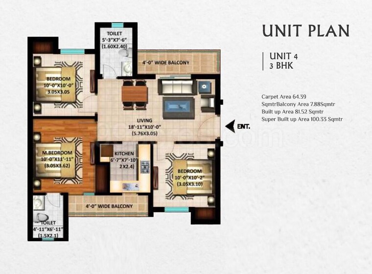 Floor Plan, excella-kutumb 3 Bedroom 1094 Sq.Ft. Apartment In Sultanpur Road Lucknow 10479372