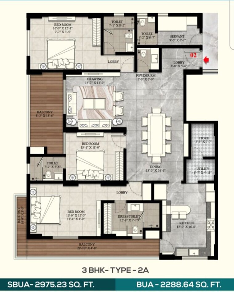 Floor Plan, kanakpura 3 Bedroom 2976 Sq.Ft. Apartment In Kanakpura Jaipur 10480981