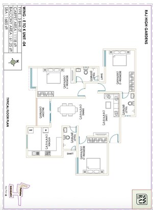 Floor Plan in 3 BHK Apartment at SNN Raj High Gardens, Hosur Road – for Sale