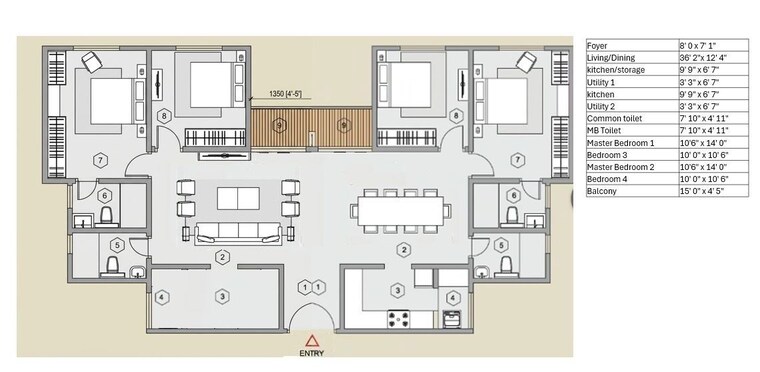 Floor Plan, puravankara-purva-zenium 4 Bedroom 2123 Sq.Ft. Apartment In Hosahalli Bangalore 10481436