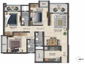 Floor Plan in 3 BHK Apartment at Mahavir Square, Manpada – for Sale