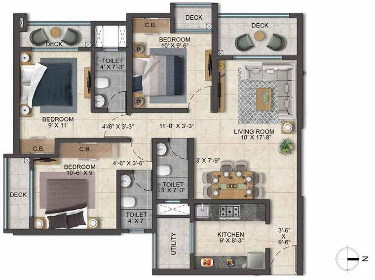 Floor Plan, mahavir-square 3 Bedroom 1027 Sq.Ft. Apartment In Manpada Thane 10481501