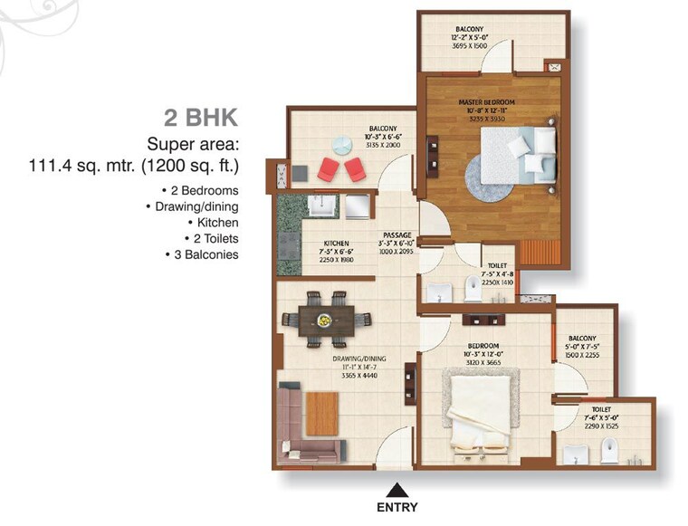 Floor Plan, ace-platinum 2 Bedroom 1150 Sq.Ft. Apartment In Zeta I Greater Noida Greater Noida 10481660