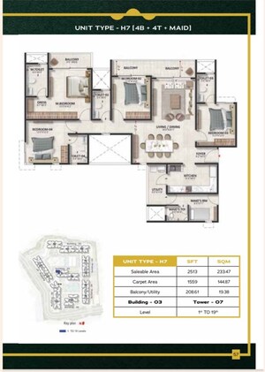 Floor Plan in 4 BHK Apartment at Prestige Evergreen, Whitefield – for Sale