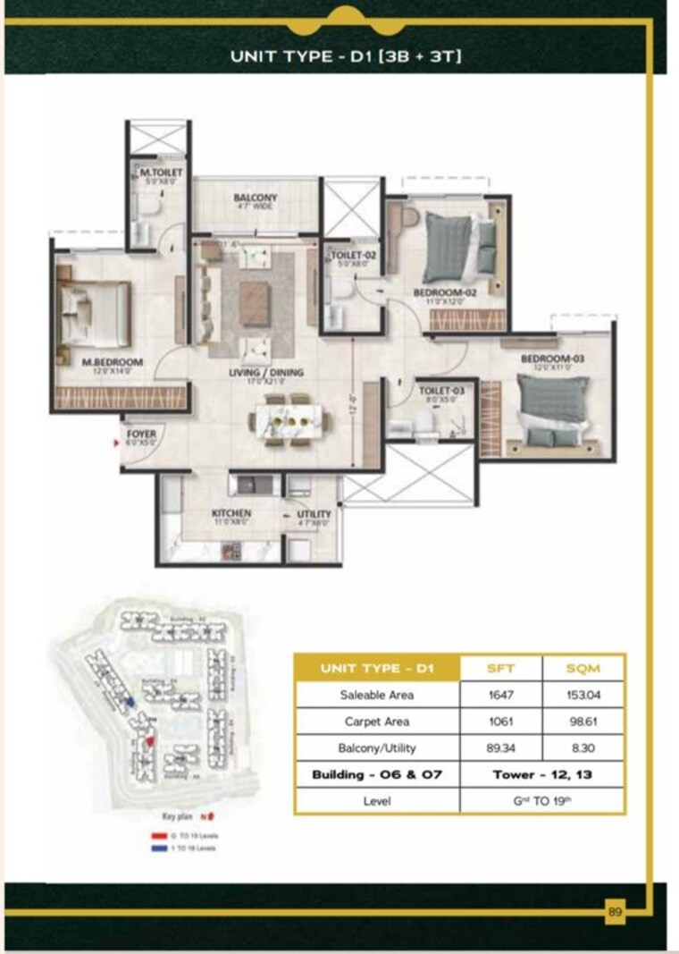 Floor Plan, prestige-evergreen 3 Bedroom 1767 Sq.Ft. Apartment In Whitefield Bangalore 10482282