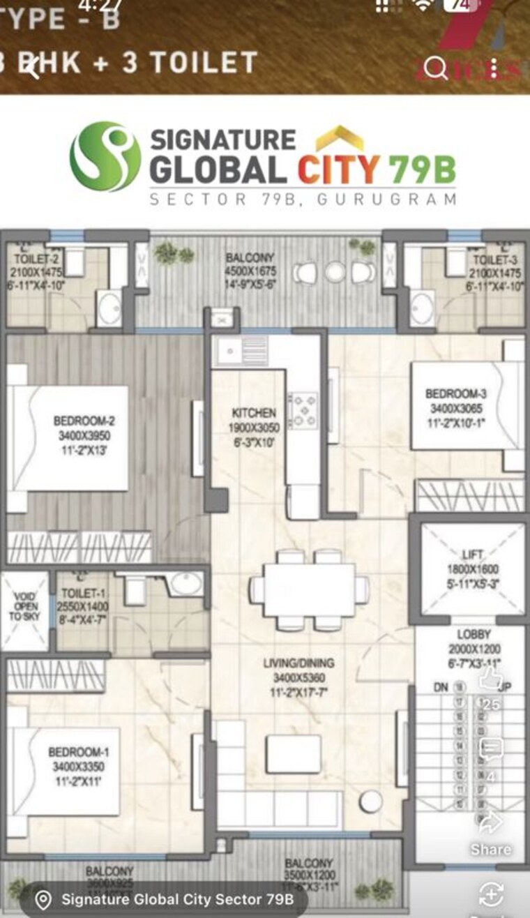 Floor Plan, signature-global-city-79b 3 Bedroom 2035 Sq.Ft. Apartment In Sector 79b Gurgaon 10483200