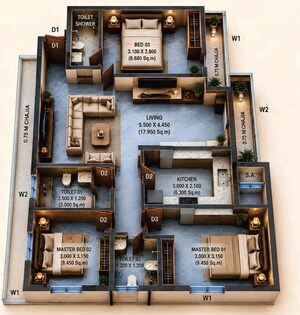 Floor Plan in 3 BHK Apartment at Mallika CHS, New Panvel – for Sale