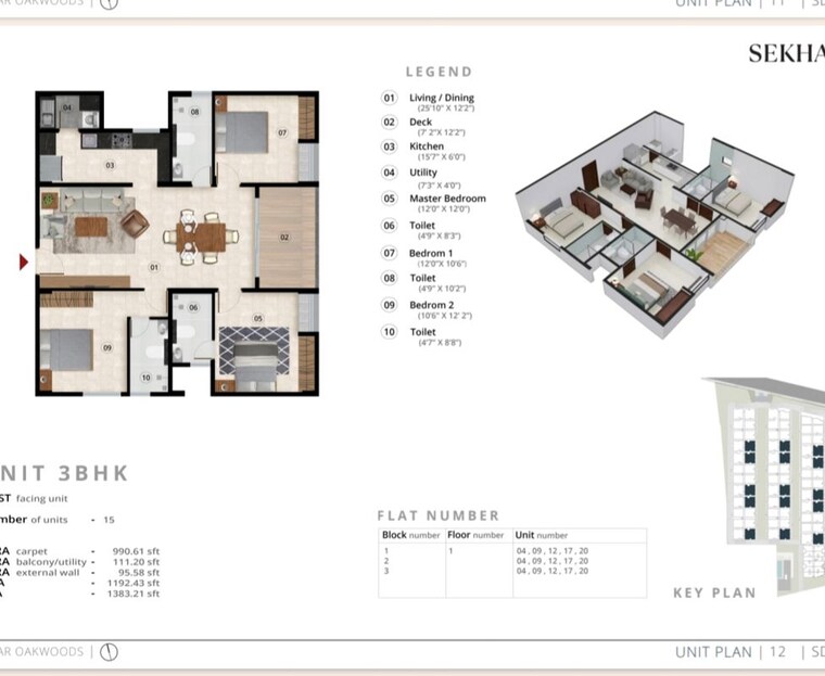 Floor Plan, sekhar-oakwoods 3 Bedroom 1353 Sq.Ft. Apartment In Belathur Bangalore 10485698