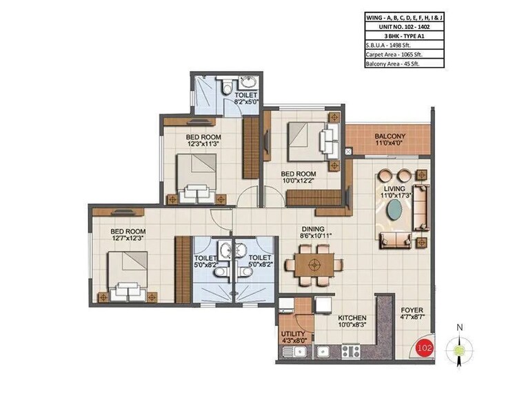 Floor Plan, sumadhura-eden-garden 3 Bedroom 1498 Sq.Ft. Apartment In Whitefield Bangalore 10486446