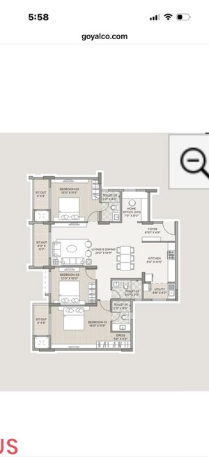 Floor Plan in 3.5 BHK Apartment at Goyal Orchid Platinum, Whitefield – for Sale